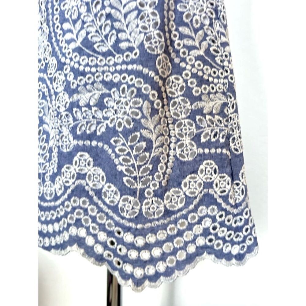 NEW Alice + Olivia Women’s 4 Honor Flutter Sleeve Embroidered Chambray Eyelet Tu - Picture 12 of 13